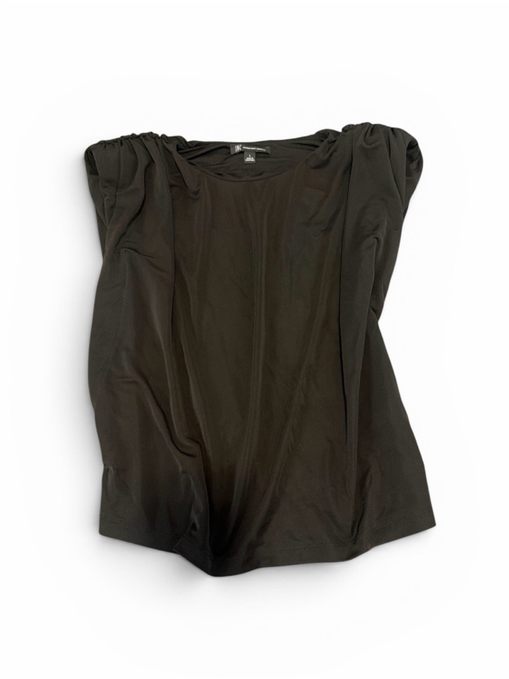 INC International Concepts Black Ruched-Shoulder Short Sleeve Tee